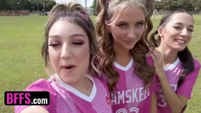 Soccer Girls Freya von Doom, Macy Meadows & Violet Gems Take Turns Riding Their Trainers Dick - POV foursome with young sluts