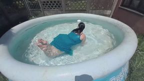 Blue Maxi Dress Getting Wet in the Pool