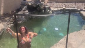 BBW Cleaning Her Pool