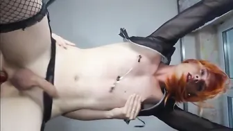 Skinny crossdresser twink plays with toys and cums hard