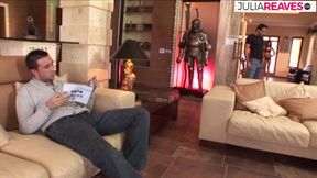 Blonde strokes clit as she rides a monster cock to a cumshot