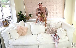 Stunning Blonde MILF Stacey Saran Fucks Husband's Fat Cock with Her Pink Twat and Enormous B