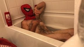 Perspiring Spider-boy Washes N Bath Disregard