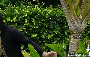 Sweet thickie jerking the studs cock before sitting on it