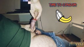 Jerks of to Porn All Night. and Fills a Condom to Cum.