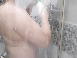 Busty stepmother in the shower I watch her and wank.