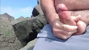 Hairy Bear Jerks Off on a Public Beach - Big Cum Shot