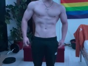 Working out at home shirtless heavy curls