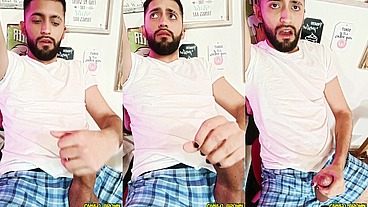 Jerking my big uncut latino cock with lube before bed I was so damn horny ?