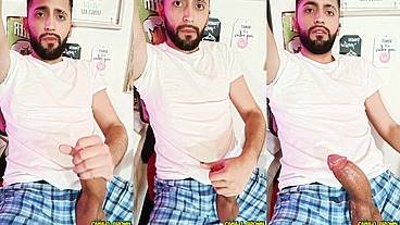 Jerking my big uncut latino cock with lube before bed I was so damn horny ?