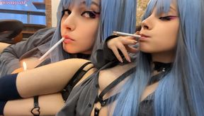 Blue Hair Step Sis Smoking for you with no bra (ask me for full vid)