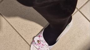 Sexy slippers of all colors and shapes in the shoe shop - Lets try them together