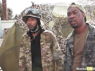 Golden-haired european double penetration drilled by two ebony studs