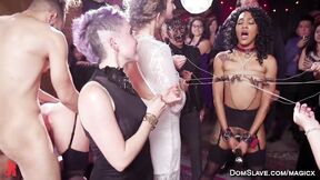 Big tits slave screwed in bondage at swinger group sex party