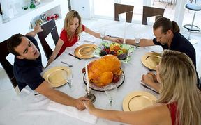 Jerked off by stepsis while giving thanks at stepfamily dinner