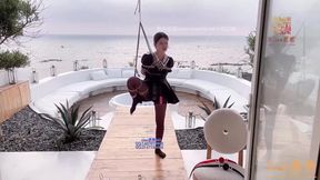 outdoor standing crab tie rope bondage