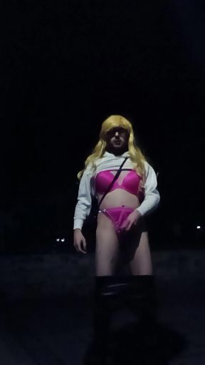 Kinky Sissy Masturbates Riskily on the Street in Public