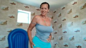 Hot Housewife on Vacation by the Sea Is Going to the Market Without Underwear with Excited Nipples