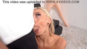 Skinny blonde babe Chloe Temple gets her hairy pussy filled with warm cum