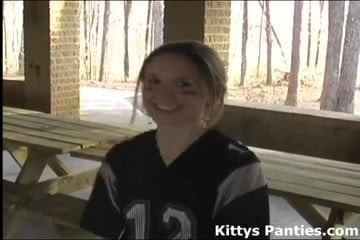 18yo teen Kitty playing football in a skirt