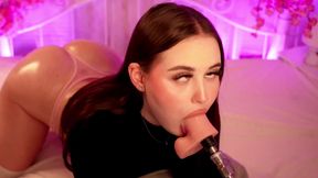 Cute girl gives a fantastic deep blowjob