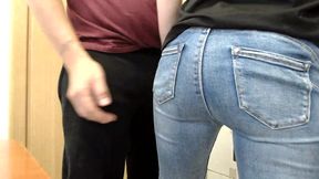 Sexy ass girlfriend in jeans and black panties