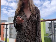 Smoking on the balcony in my leopard PJs
