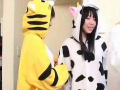 Subtitled Japanese group cosplay wardrobe malfunction