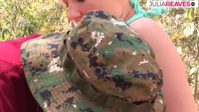 Blonde MILF is fucked by a huge cock in the woods