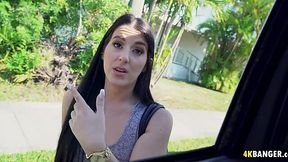 Black-haired slut rides big cock for quick cash