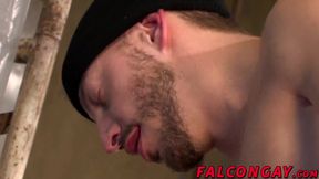 Two big dicked hunks fucking in an evil dungeon for jizz