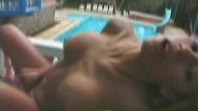 Naked shemales fuck by a pool