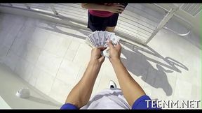 Chick is sucking cock for cash