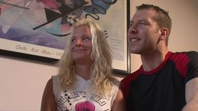 Blonde babe sucks cock then rides it to a mouth cumshot