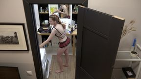 Gorgeous teen with a beautiful braid puts on sexy lingerie in the bathroom