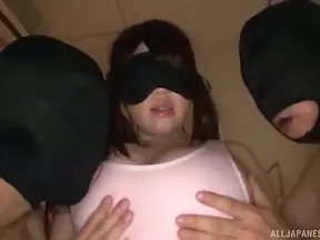 Kinami Hina Blindfolded & Fucked Hard By Two Lucky Dudes Simultaneously