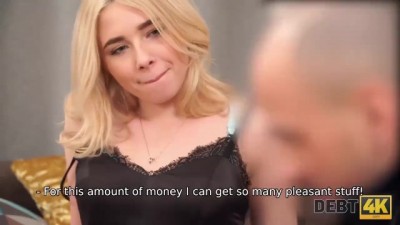 Debt4k: Blonde Babe's Naughty Sofa Payment Adventure