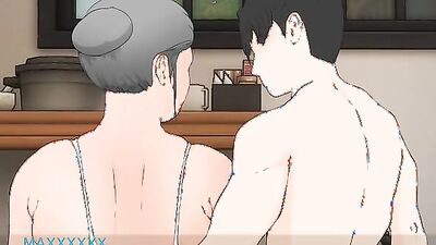 Nude GILF roleplays as a naughty boy and takes a hard cock in her mouth in 3D cartoon