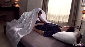 Japanese Step-Mom Boy up with Blowjob and Pussy Sliding Handjob to let him cum