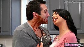 Gina Valentina gets her mouth filled with Donnie Rock's big cock and takes it in the fight