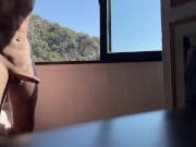 fit teen jerks while watching the neighbours in the garden