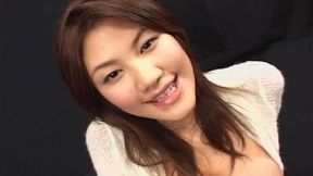 Busty girl masturbates while taking cum blasts & swallowing