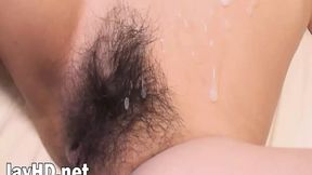 Japanese chick with big tits sucks on pipe and gets fingered
