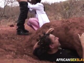 AFRO SEX SLAVES - Cowboy coarse screwing ebony black gal during the time that BF stuck in ditch