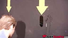 ”Handsome guys gets on their knees & suck cocks behind a cover”