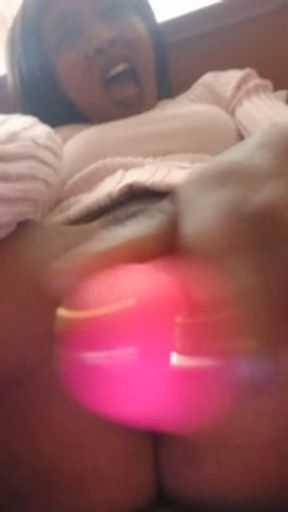 Horny African milf Lou destroys aching horny pussy with dildo.
