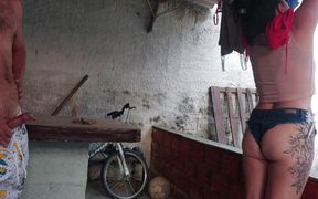 The Waitress Came with These Short, Tight-fitting Denim Shorts to Tease Me