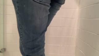 Cute Blonde Tries to Test her Bladder, Soaks Jeans