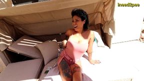 asian milf loosey wetting her swimsuit outside