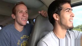 Raunchy cock riding with 2 lusty homosexual hunks at the car park